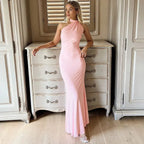 Around Halter Draped Backless Long Dress