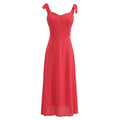 Solid Red Tie Bow Strap Midi Dress