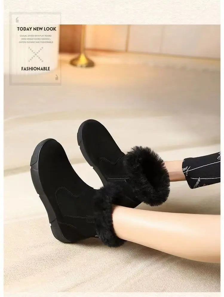 Fur Winter Suede Wool Warm Nonslip Casual Booties Snow Boot