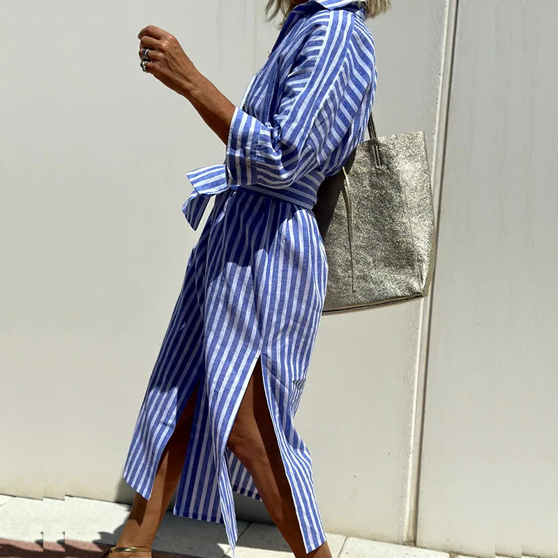 Flor Chic Striped Shirt Dress Evening Wear Edit