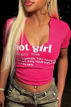 Casual Letter Print Oneck Crop Top