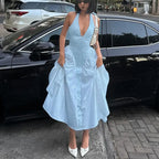 Backless Deep V Spliced Long Midi Dress