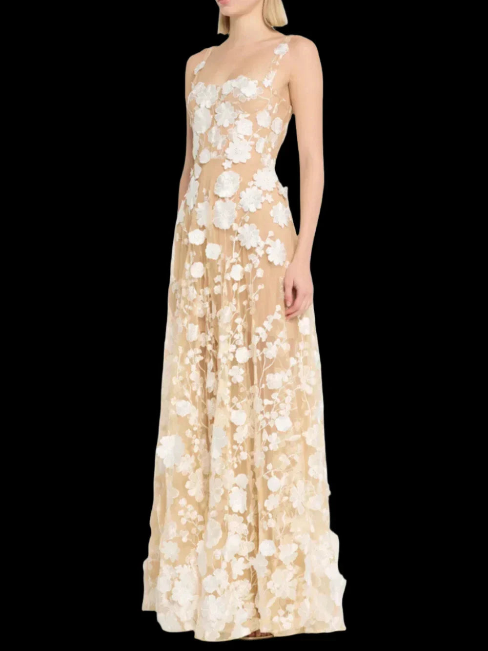 Floral Embroidered Mesh Maxi Dress