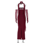 Mesh Sleeve Off - shoulder Long Dress