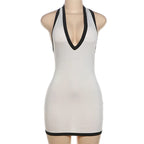 Contrast Open Back Halter Neck Mini Dress