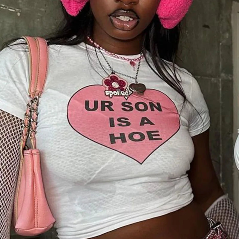 HeartShaped Letter Print Gothic Crop Top