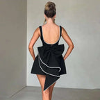 Pearl Bow Waist Wrap Backless Mini Dress