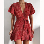 Gwen Fashionable Dress with Charming Ruffles and V-neck for Women