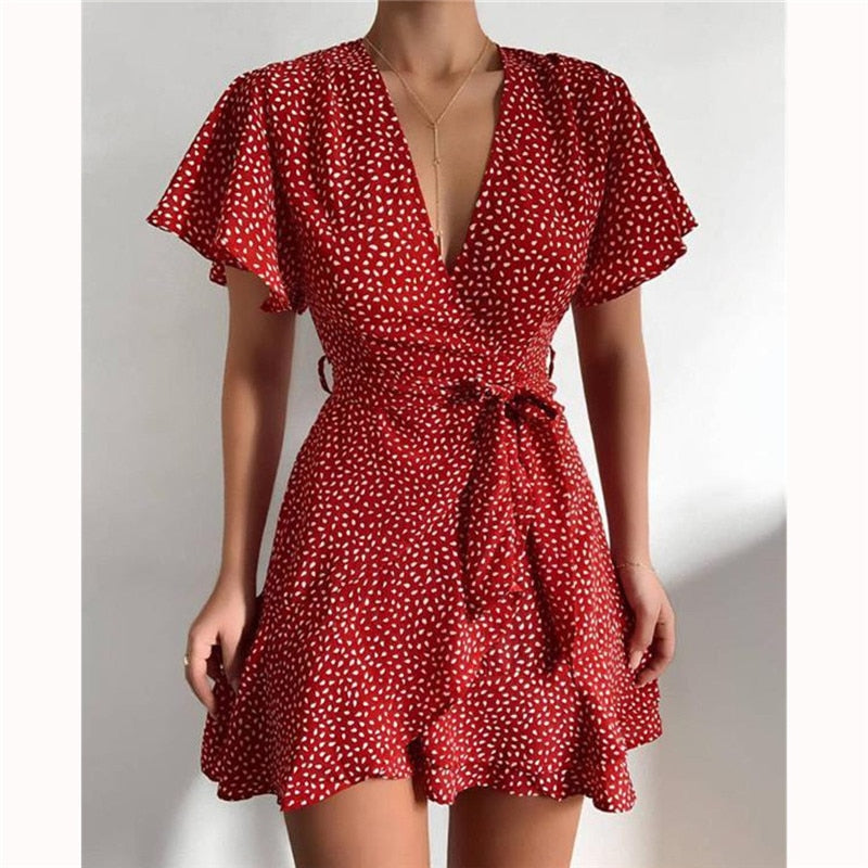 Gwen Fashionable Dress with Charming Ruffles and V-neck for Women