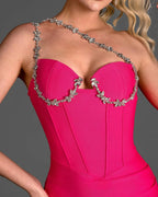 Rose Red Diamond One Shoulder Midi Dress