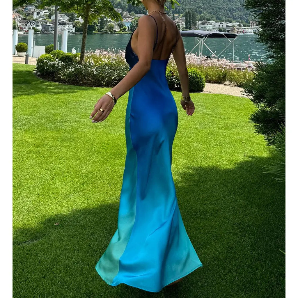 Gradient Contrast Color Adjustable Strap Aline Slip Dress