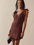 Ruffled Crochet Hollow Out Knit Beach Mini Dress