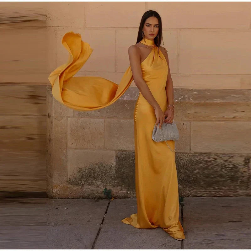 Yellow Satin Maxi Dress