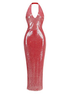 Halter Sheer Sequins Long Dress