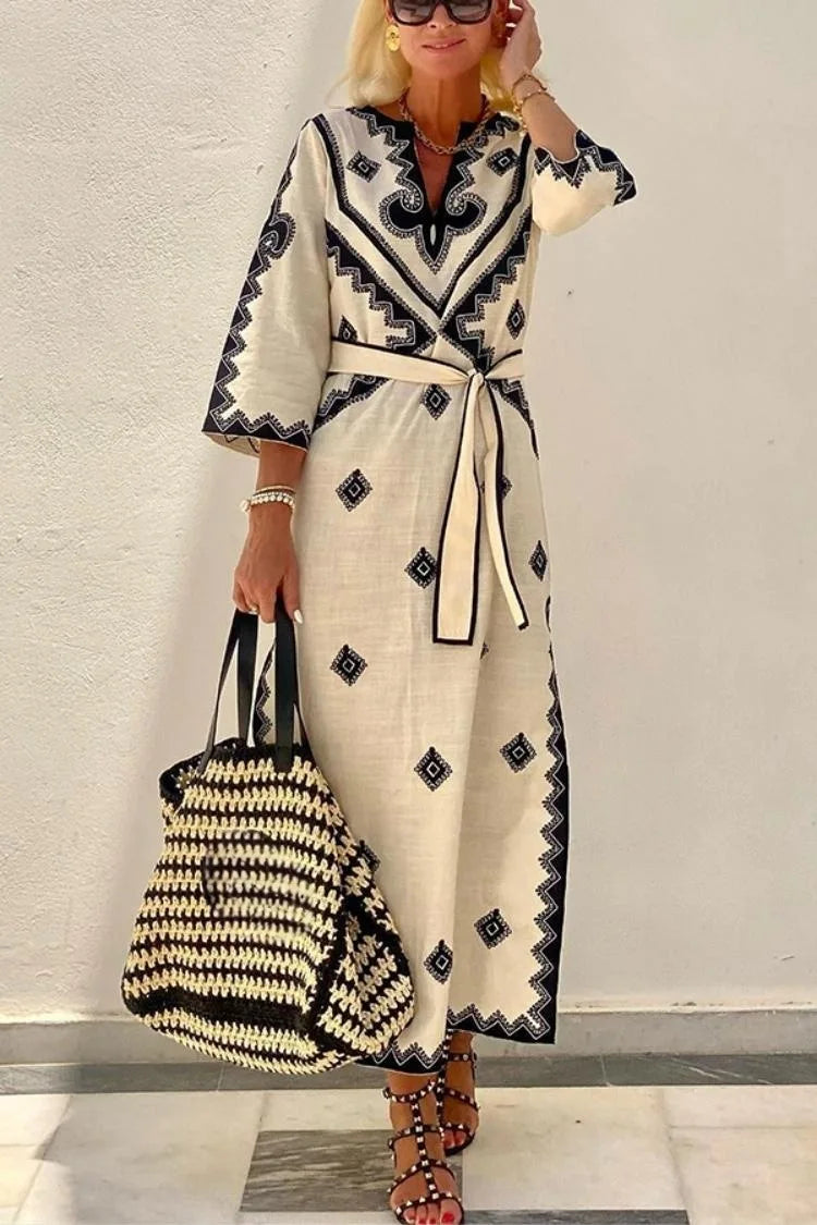Crisanta Minimalist Loose Fitting Dress with Belt Boutique Collection