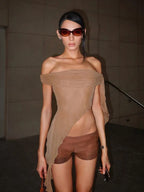 See-Through One Shoulder Pleated Strapless