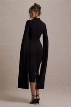 Cape Long Sleeve Square Collar Midi Dress