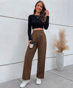 DressBetty - Solid Button Front Casual Women Pants