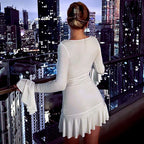 Ruffle Patchwork Solid V Neck Mini Dress