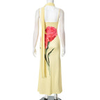 Print Yellow Spaghetti Strap Long Dress