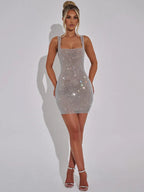 Glitter Square Collar Backless Party Dress