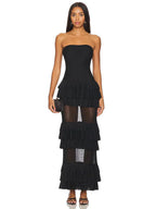 Strapless Mesh Patchwork Ruffle Dress