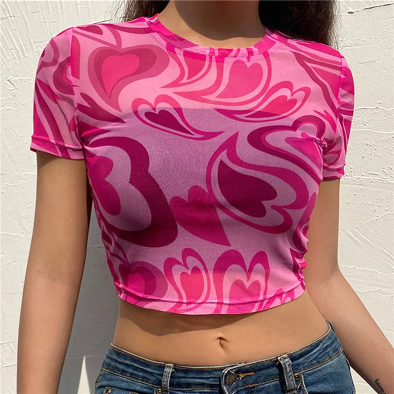 Sexy Mesh Short Sleeve Sheer Top