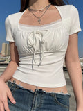 Knitted Lac Patched TieUp Crop Top