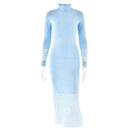 Striped Knitted Half High Collar Dress