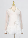 Appliques Ruffles Draped Long Sleeve Dress
