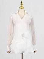 Appliques Ruffles Draped Long Sleeve Dress