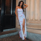 Pleated Mesh Bodycon Spaghetti Summer Dress