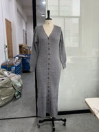 Elegant Modest Knitted Long Dress Loose Buttons Sweater Cardigans 2025 Fall Commuter Lady Fashionable Trendy Casual Woman Wear