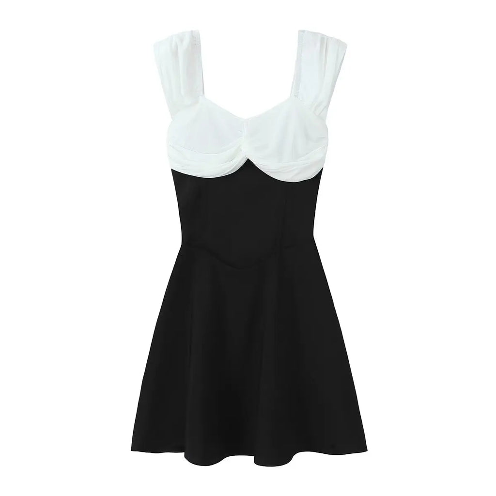Contrast Slash Shoulder Elastic Back Mini Dress