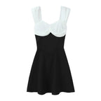 Contrast Slash Shoulder Elastic Back Mini Dress