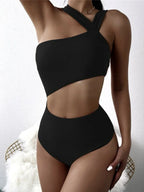 Asymmetric Cut Out One Shoulder Two Piece Swim Sets