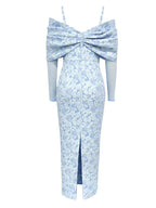 Sky Blue Mesh Sleeve Floral Dress