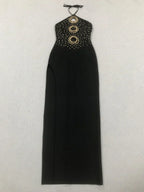 Halter Bead Hollow Design Backless Long Dress
