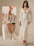 Knit Hollow - Out Loose Patchwork Lace - Up Summer Dress
