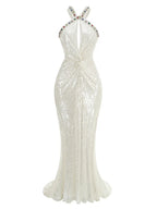 Mesh Sequin Floor Length White Mermaid Dress