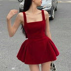 Red Bow Dress A Line Spaghetti Straps Backless