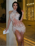 Pearl Mesh Sequin Wedding Mini Dress