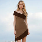 Women's Slant Collar Asymmetrical Short Dress