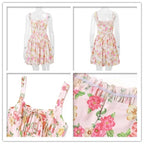 Flower Printed Open Back A - line Corset Mini Dress