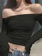 Mesh Patchwork Ruched Off-Shoulder Strapless
