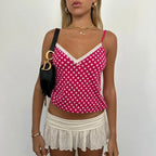 Vintage Polka Dot Lace Trim V Neck Cami Top