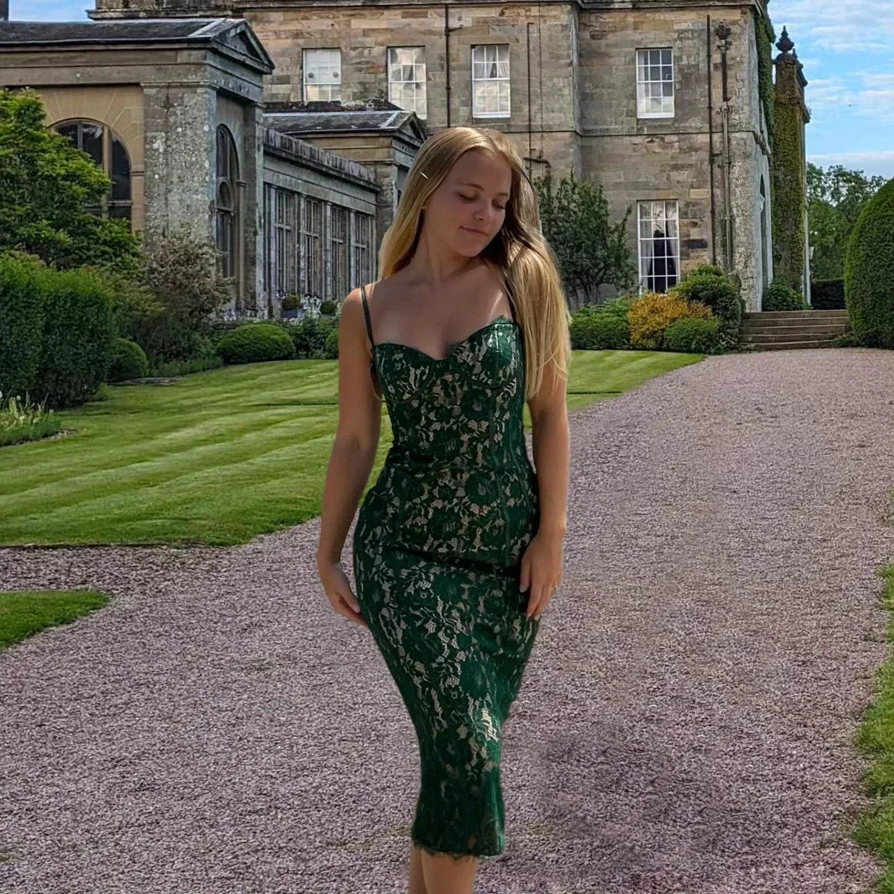 Spaghetti Strap Midi Green Dress