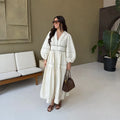 Hollow Lace Vneck Patchwork Maxi Midi Dress