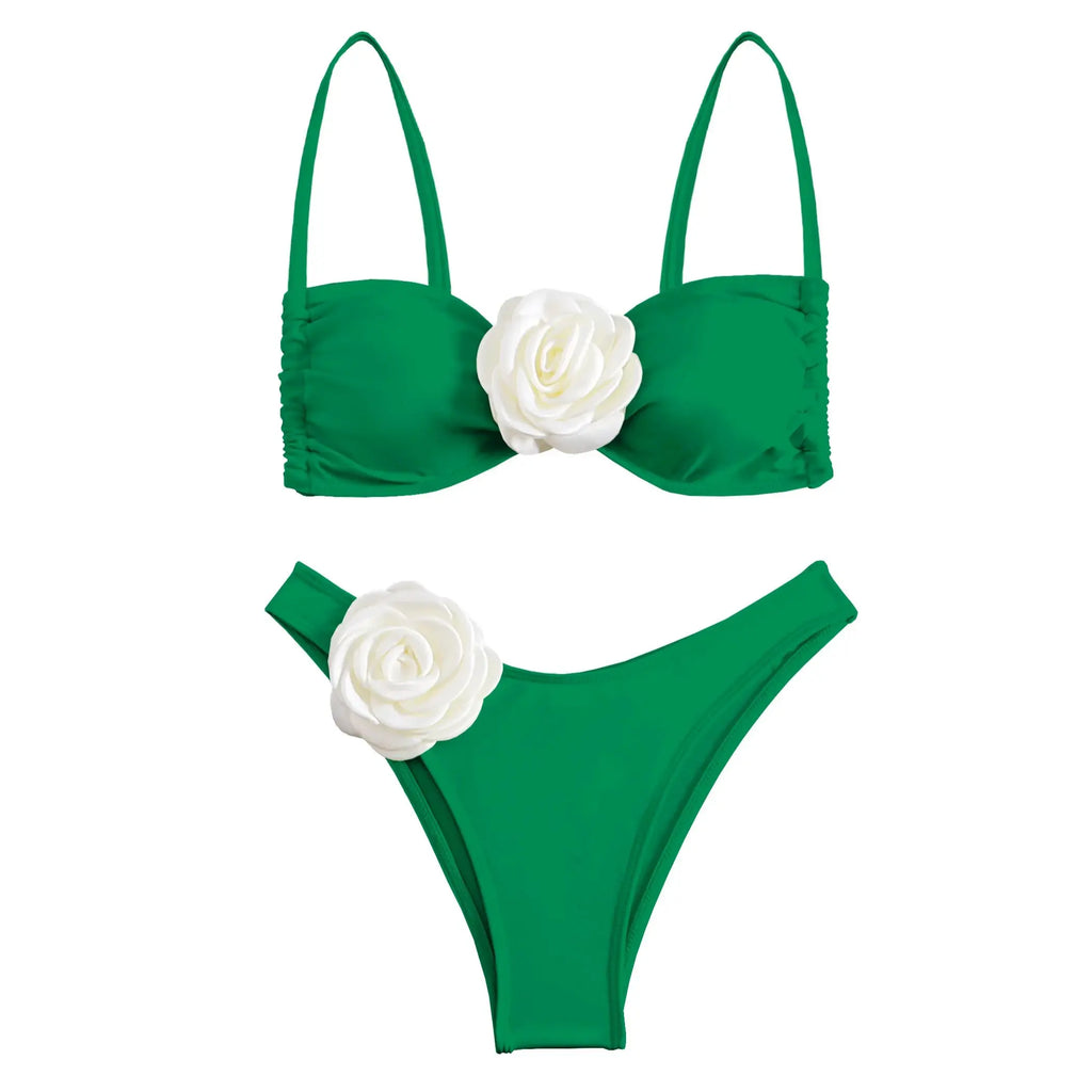 3D Floral Halter Bikini Set