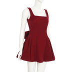 Red Bow Dress A Line Spaghetti Straps Backless